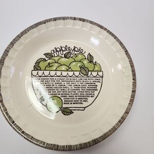Vintage Royal China by Jeannette Ceramic Pie Pan with Apple Pie Recipe on it 11"